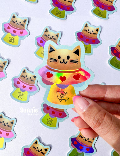 Cat UFO Sticker//Digital Art//Galaxy Stickers//Illustration//kawaii//Waterproof Sticker//Cat Stickers//Holographic Stickers