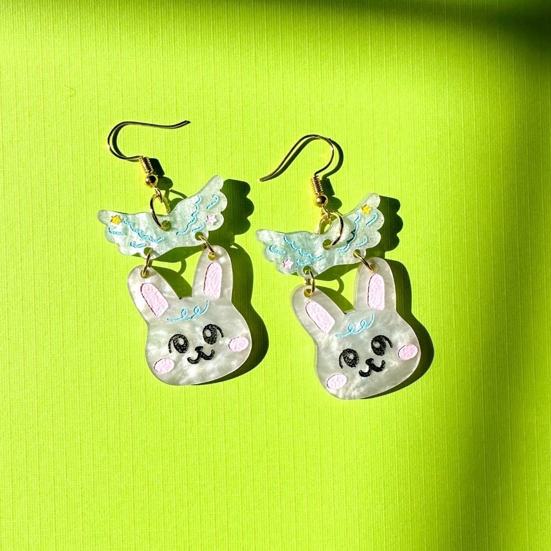 Angel Bunny Earrings//Cute Animal earrings//Bunny jewelry//Seventeen-Inspired Kawaii Animal Earrings//K-Pop animal style jewelry