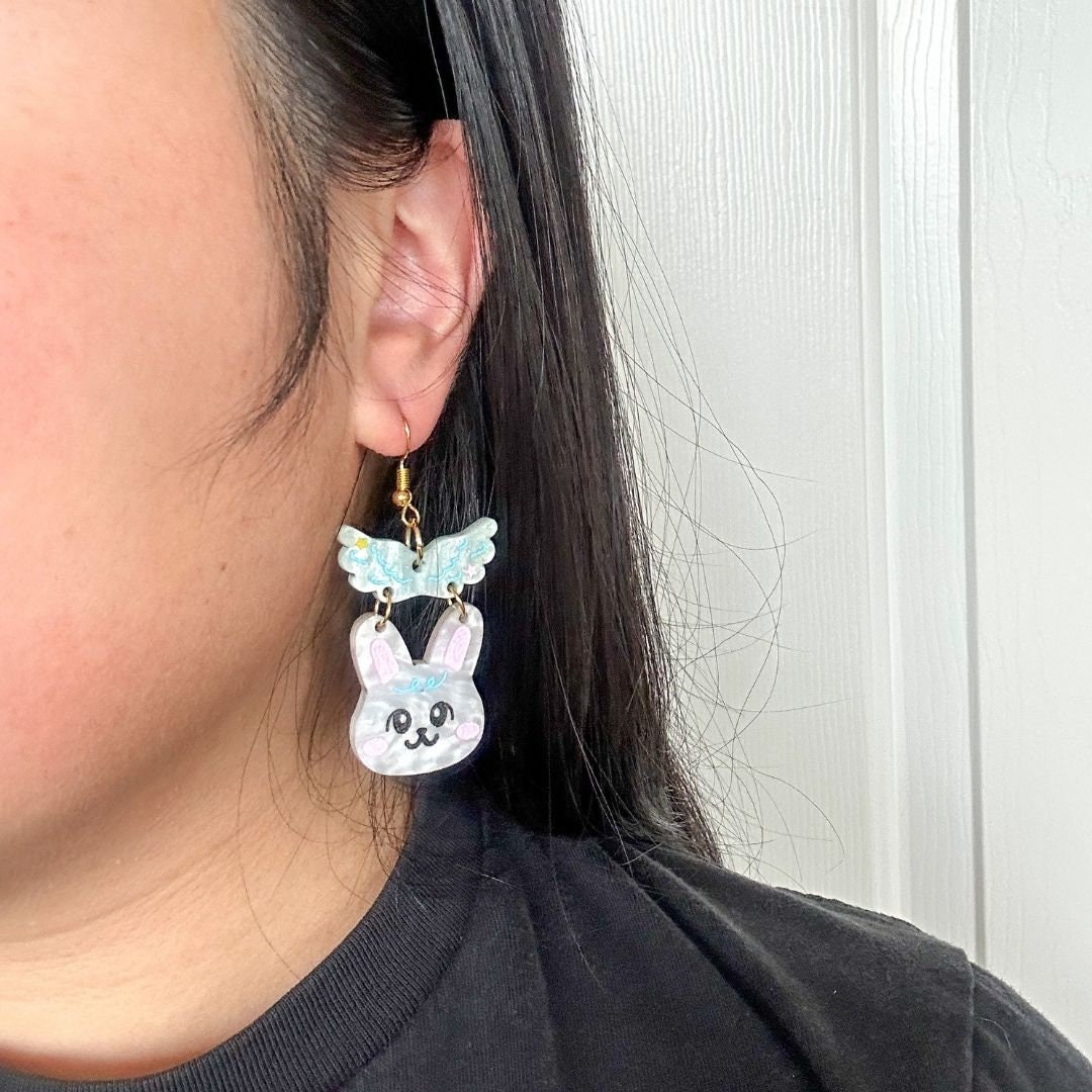 Angel Bunny Earrings//Cute Animal earrings//Bunny jewelry//Seventeen-Inspired Kawaii Animal Earrings//K-Pop animal style jewelry