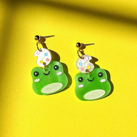 Artist Frog Earrings//Cute Animal earrings//Frog jewelry//Seventeen-Inspired Kawaii Animal Earrings//K-Pop animal style jewelry