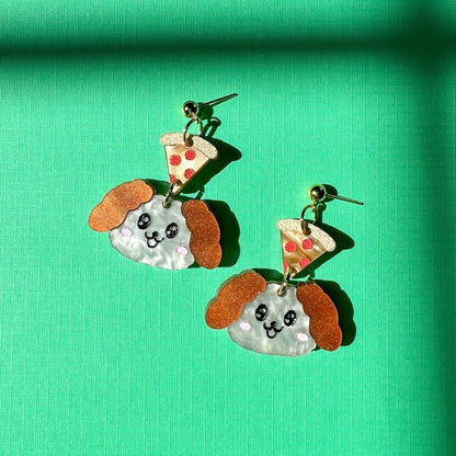 Pizza Puppy Earrings//Cute Animal earrings//Dog jewelry//Seventeen-Inspired Kawaii Animal Earrings//K-Pop animal style jewelry