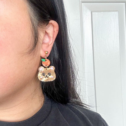Orange Bear Earrings//Cute Animal earrings//Bear jewelry//Seventeen-Inspired Kawaii Animal Earrings//K-Pop animal style jewelry