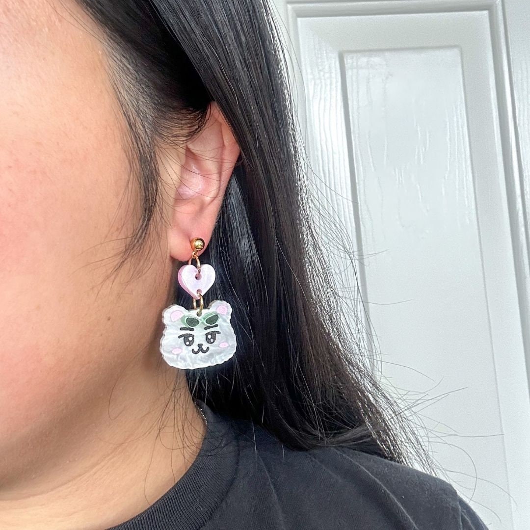 Rapper Bear Earrings//Cute Animal earrings//Bear jewelry//Seventeen-Inspired Kawaii Animal Earrings//K-Pop animal style jewelry