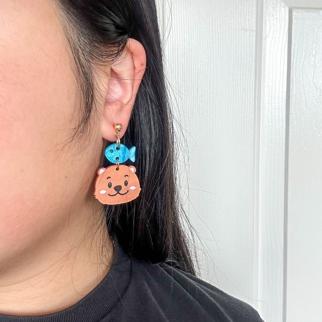 Litter Otter Earrings//Cute Animal earrings//Otter jewelry//Seventeen-Inspired Kawaii Animal Earrings//K-Pop animal style jewelry