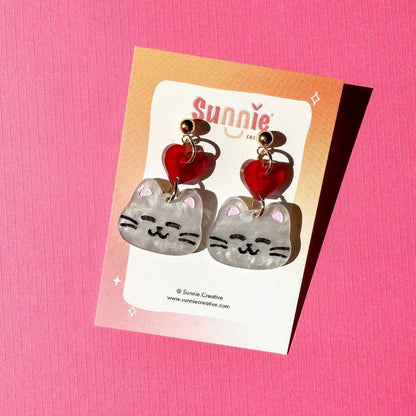 Ruby Cat Earrings//Cute Animal earrings//Cat jewelry//Seventeen-Inspired Kawaii Animal Earrings//K-Pop animal style jewelry