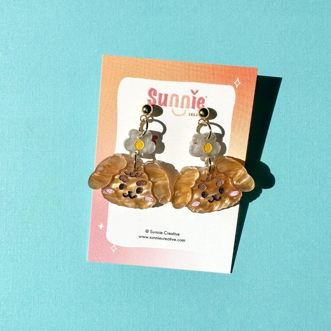 Flower Puppy Earrings//Cute Animal earrings//Dog jewelry//Seventeen-Inspired Kawaii Animal Earrings//K-Pop animal style jewelry