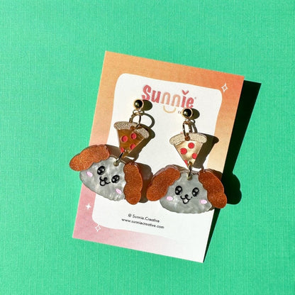 Pizza Puppy Earrings//Cute Animal earrings//Dog jewelry//Seventeen-Inspired Kawaii Animal Earrings//K-Pop animal style jewelry