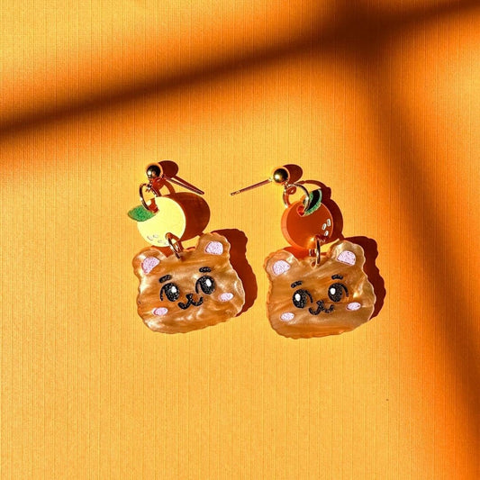 Orange Bear Earrings//Cute Animal earrings//Bear jewelry//Seventeen-Inspired Kawaii Animal Earrings//K-Pop animal style jewelry