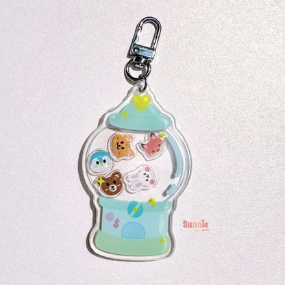 Animal Gumball Machine Acrylic Keychain//Cartoon Art Style Double-Sided Epoxy Glitter Charm//Cute Cat Lover Gift//TXT Animal Keychain