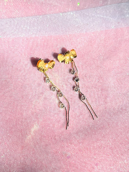 2-in-1 Golden Bow Studs Earrings //Christmas Earring//Statement Bow Earring//Acrylic Earring//Balletcore//Holiday Gift//Bow Earrings