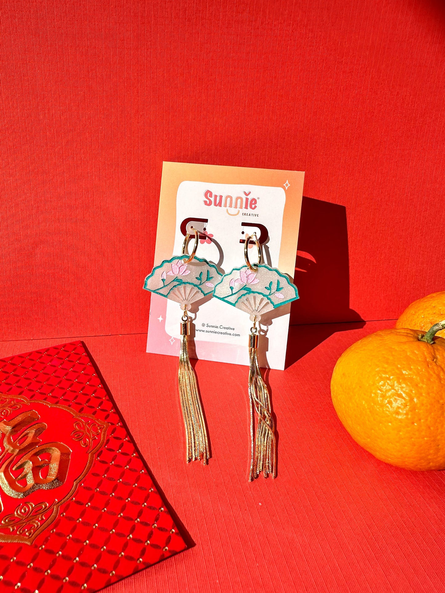 Lotus Fan Earrings//Statement Earring//Acrylic Earrings //Lunar New Year Earrings//Chinese New Year Earrings