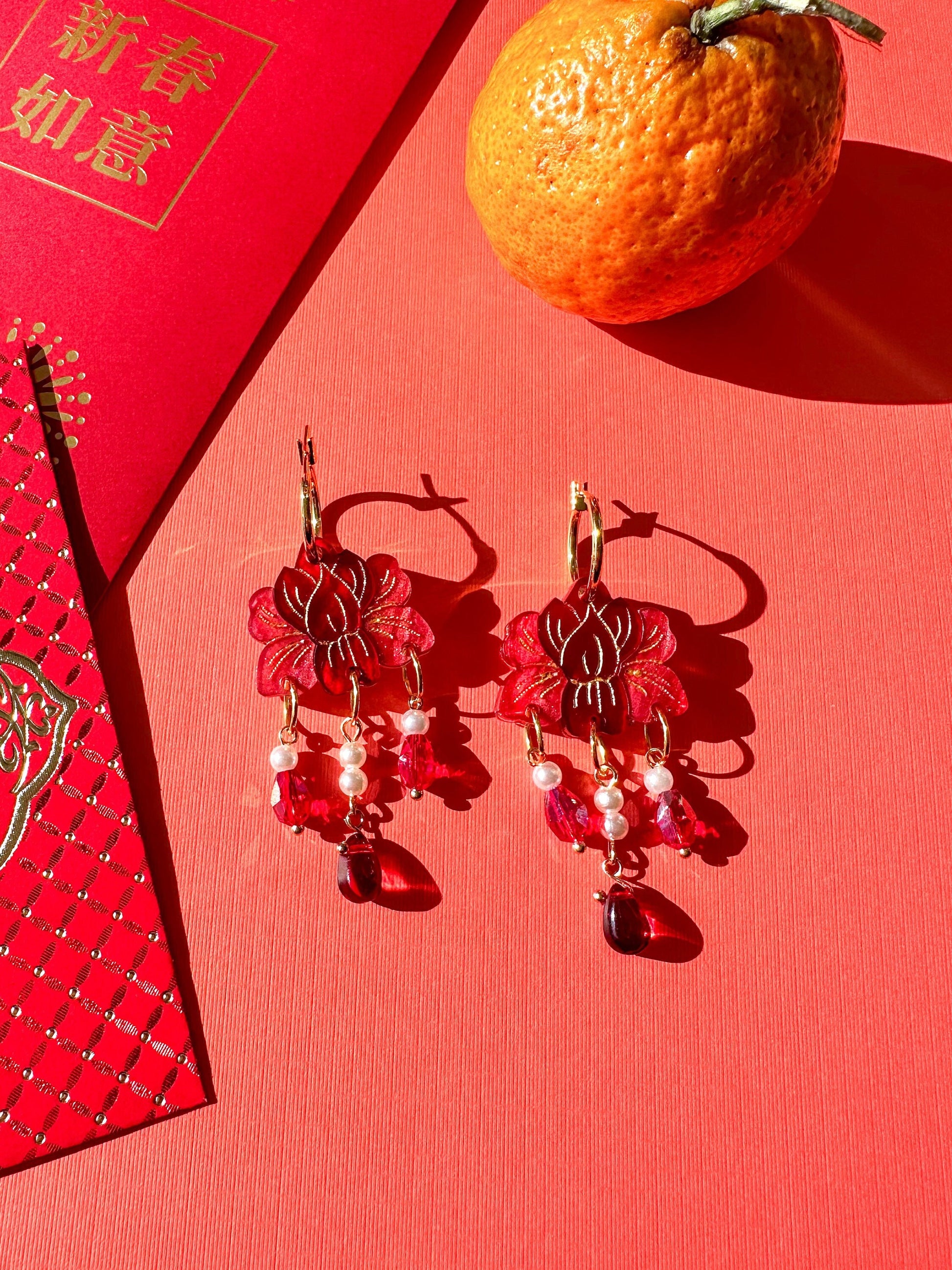 New Year Bloom Earrings//Statement Earring//Acrylic Earrings //Lunar New Year Earrings//Chinese New Year Earrings