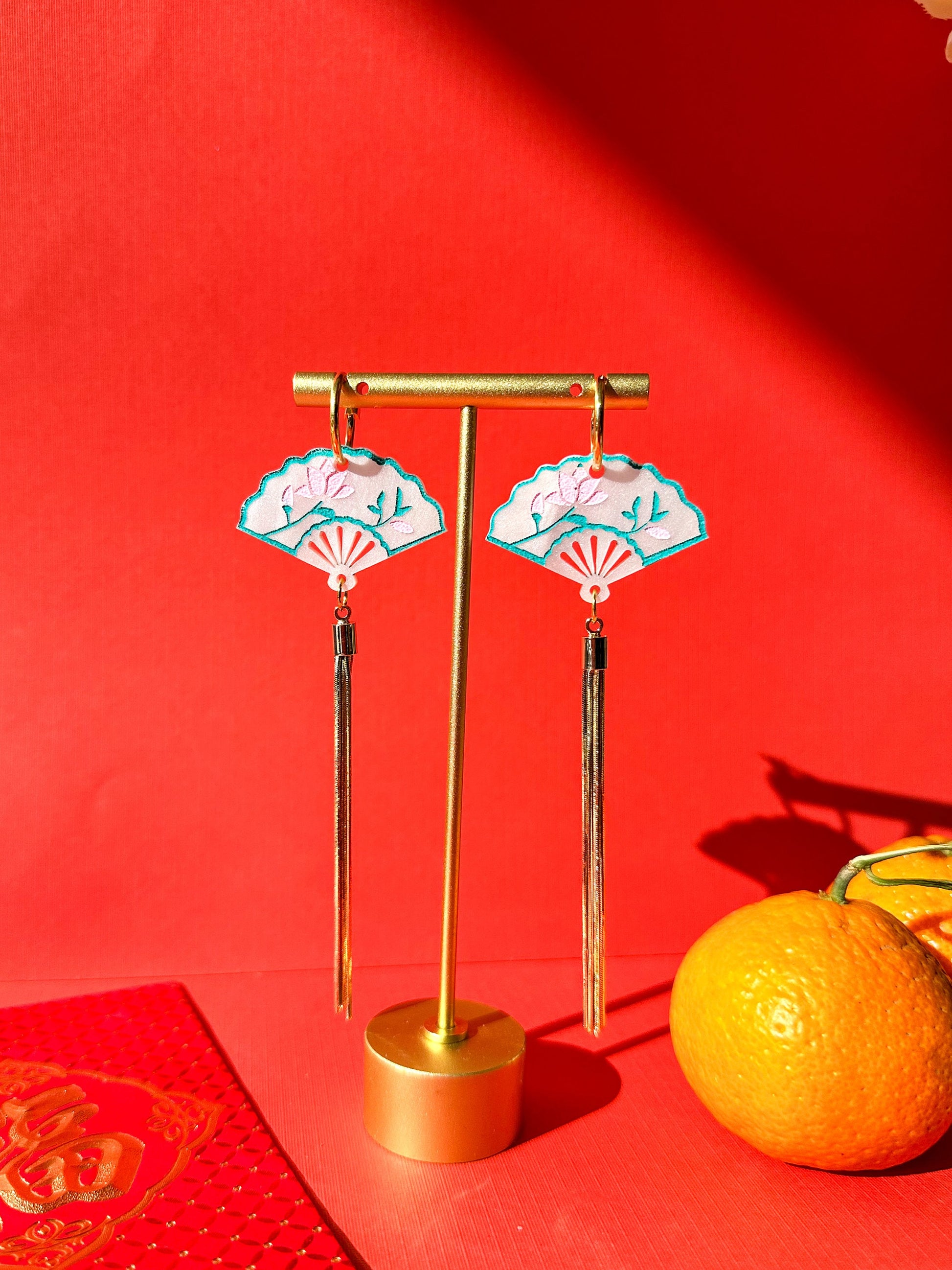 Lotus Fan Earrings//Statement Earring//Acrylic Earrings //Lunar New Year Earrings//Chinese New Year Earrings