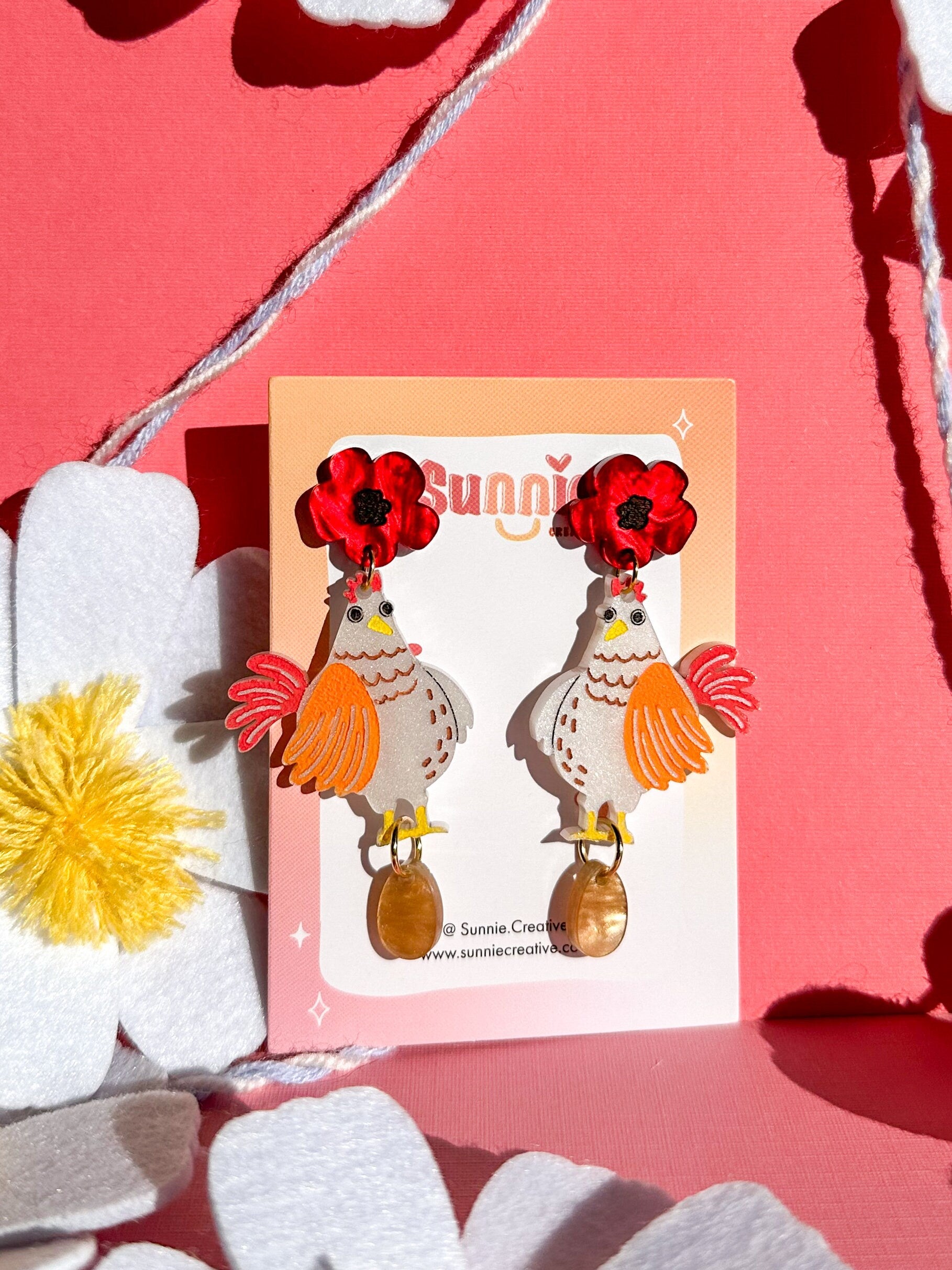 Nugget Chicken Earrings//Spring Earring//Statement Earring//Acrylic Earring//Animal Earrings//Spring Vibes//Gift for Her//Farm Chicken