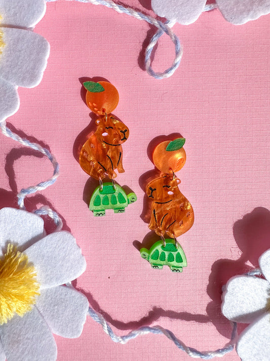 Cappy the Capybara Earrings//Spring Earring//Statement Earring//Acrylic Earring//Animal Earrings//Spring Vibes//Gift for Her