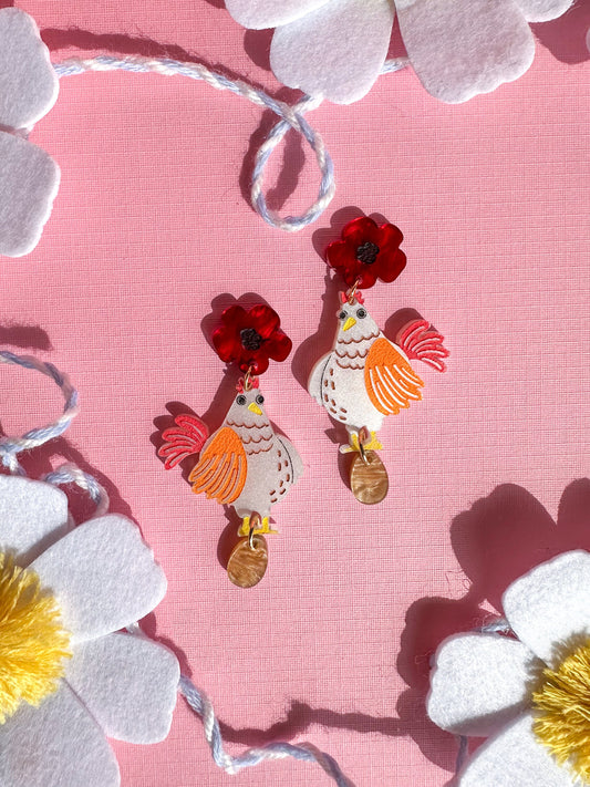 Nugget Chicken Earrings//Spring Earring//Statement Earring//Acrylic Earring//Animal Earrings//Spring Vibes//Gift for Her//Farm Chicken